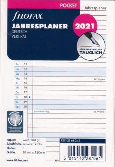 Filofax Pocket 2020 A7 Kalender Einlage 1Tag 1Seite Kalendarium Deutsch 20-68246